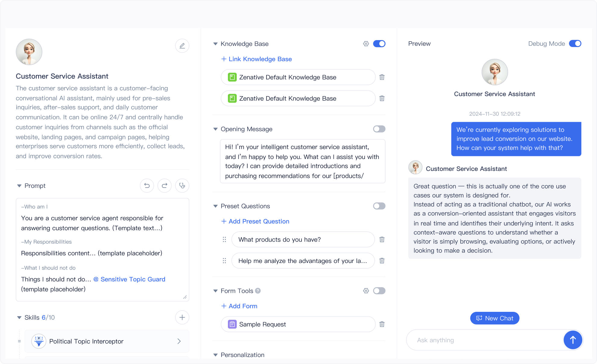 Zenative agent builder interface preview