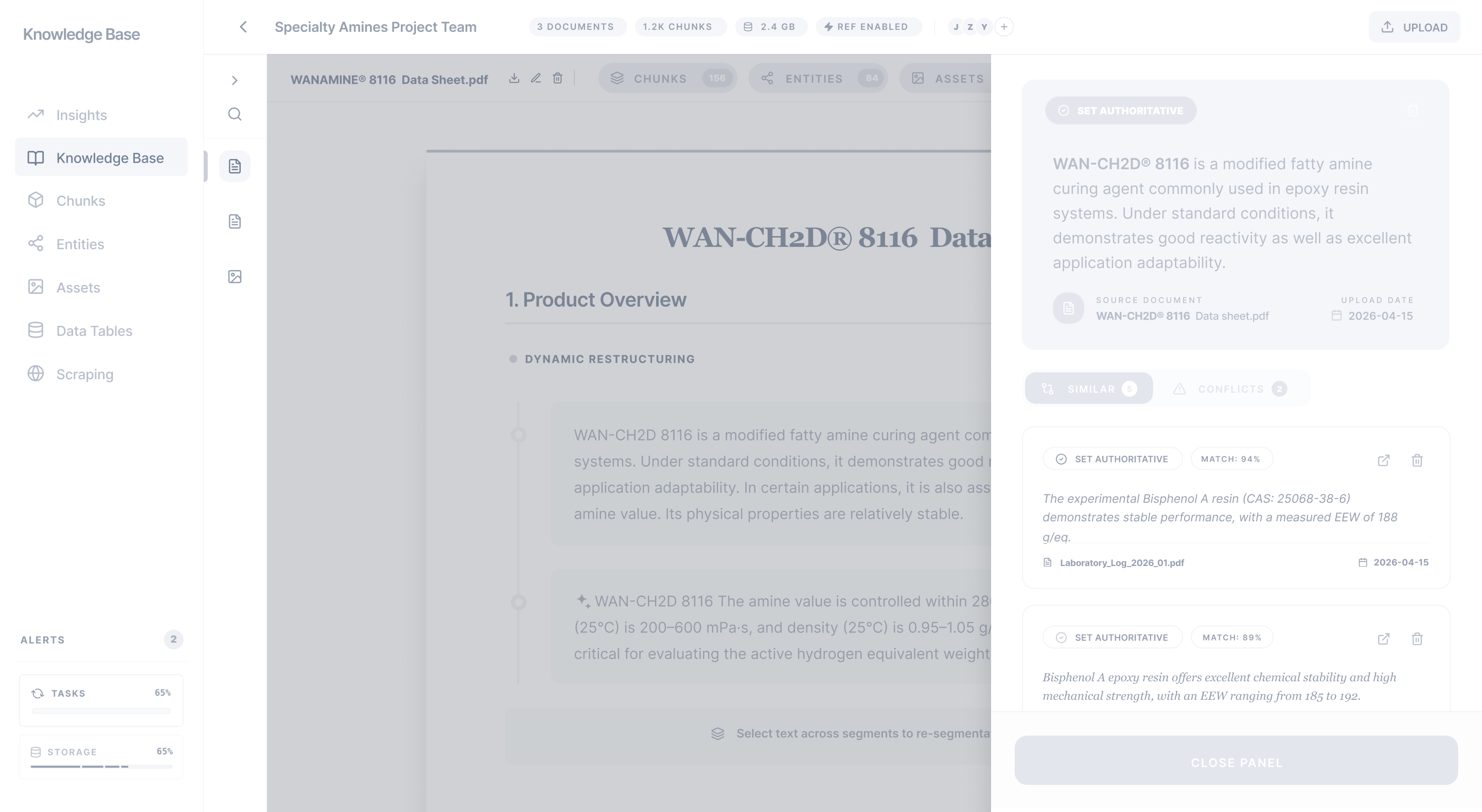 Zenative knowledge base system interface base view for duplicate and conflicting knowledge detection